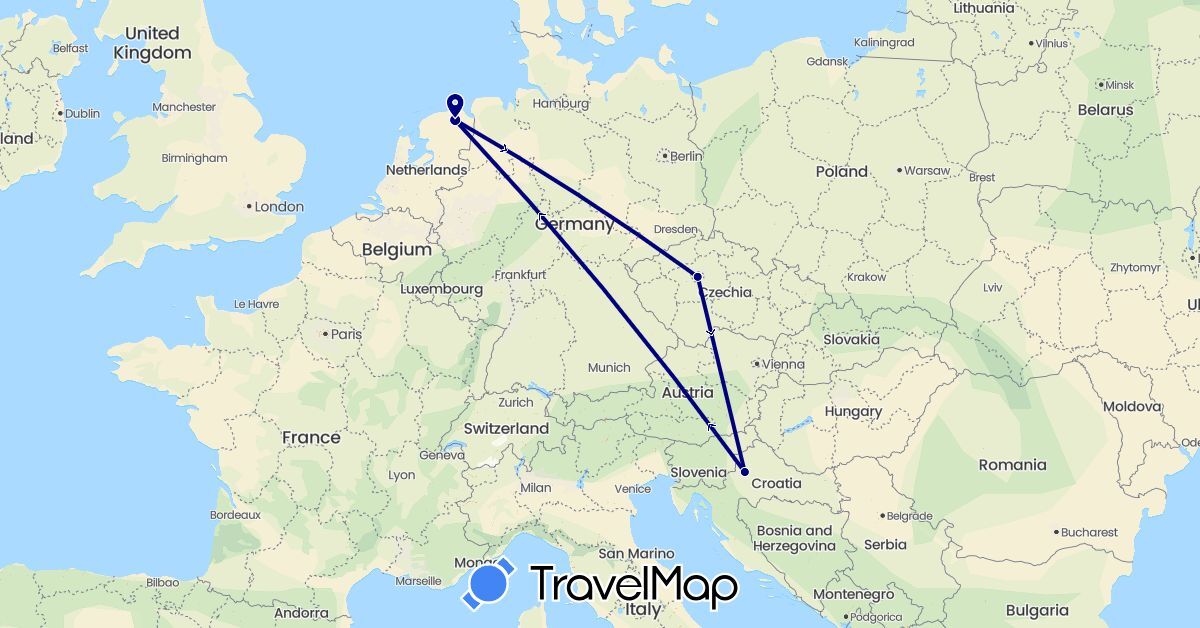 TravelMap itinerary: driving in Czech Republic, Croatia, Netherlands (Europe)